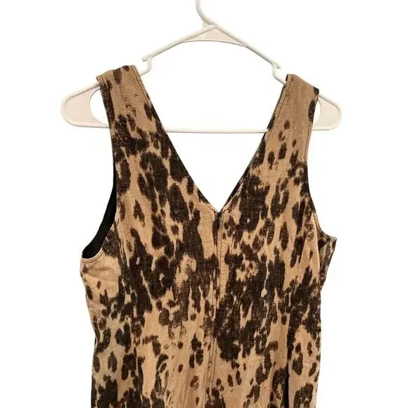 Banana Republic Linen Blend Bodice Seam Maxi Dress 12P 12 Tan Leopard Print NEW - Picture 9 of 11